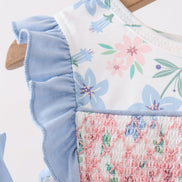 Blue Floral Smocked Ruffle Bubble