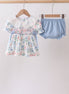 Blue Floral Smocked Ruffle Bloomer Set
