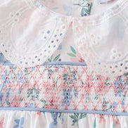 Blue Floral Smocked Ruffle Bloomer Set