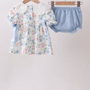 Blue Floral Smocked Ruffle Bloomer Set