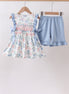 Blue Floral Smocked Ruffle Set