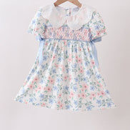 Blue Floral Smocked Dress