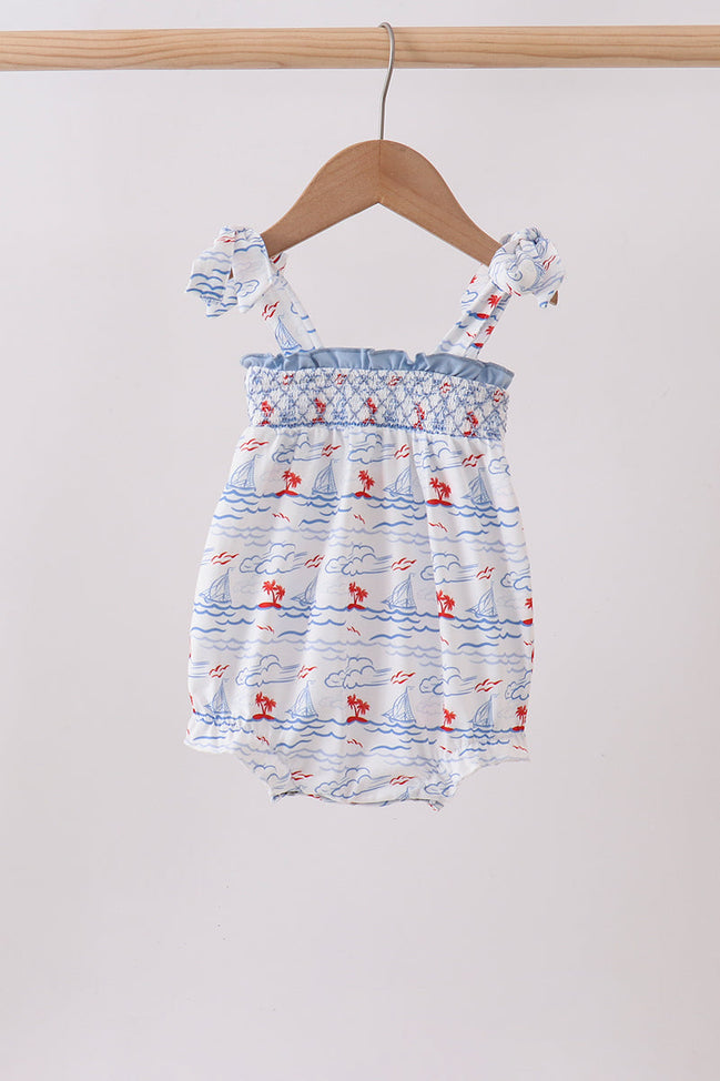 Blue Sailboat Smocked Bubble