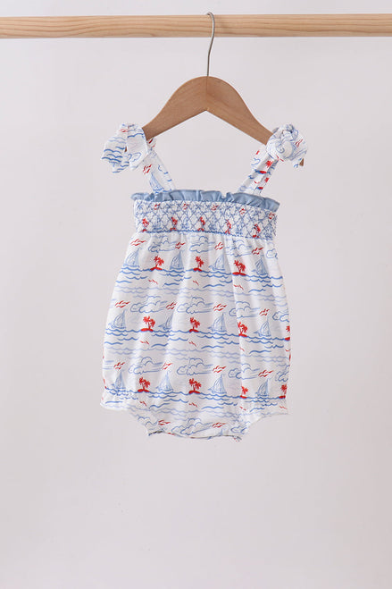 Blue Sailboat Smocked Bubble