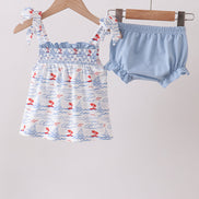 Blue Sailboat Smocked Bloomer Set