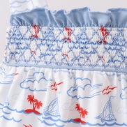 Blue Sailboat Smocked Bloomer Set