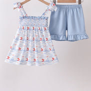 Blue Sailboat Smocked Set
