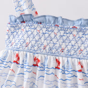 Blue Sailboat Smocked Set