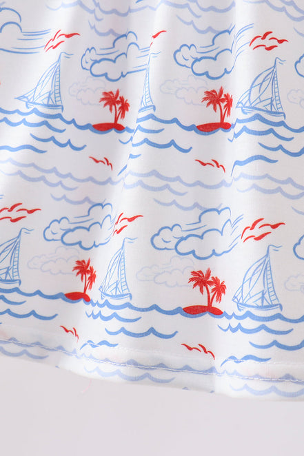 Blue Sailboat Smocked Set