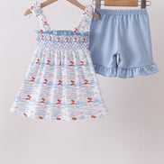 Blue Sailboat Smocked Set