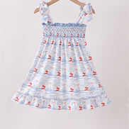 Blue Sailboat Smocked Dress