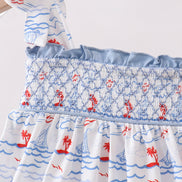 Blue Sailboat Smocked Dress