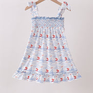Blue Sailboat Smocked Dress