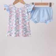 Blue Floral Bow Bloomer Set