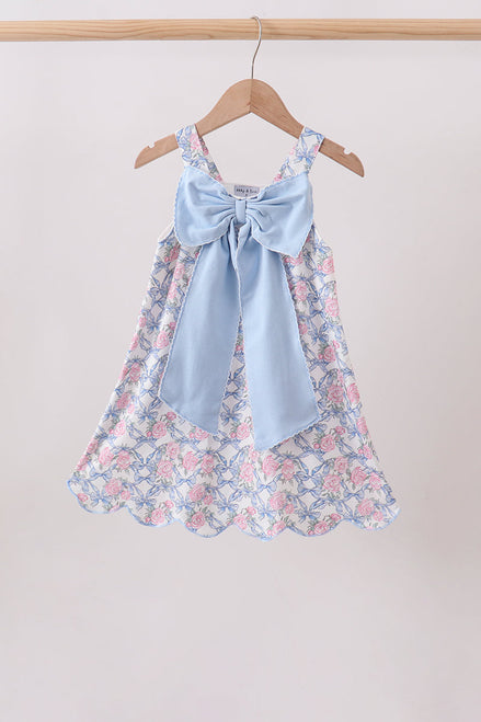 Blue Floral Bow Dress