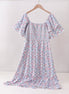 Blue Floral Smocked Women Dress