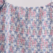 Blue Floral Smocked Women Dress