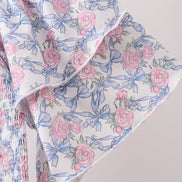 Blue Floral Smocked Women Dress