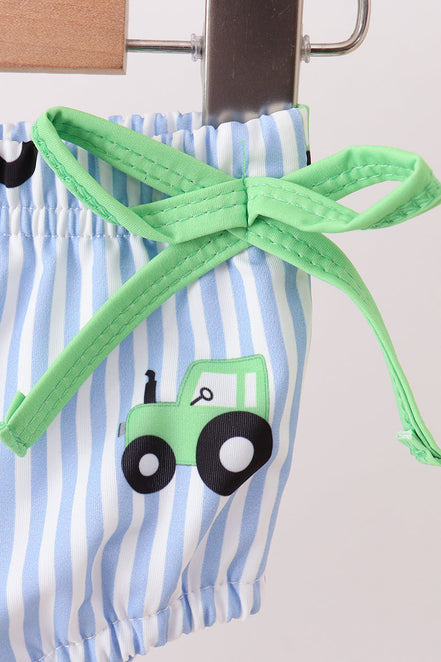 Blue Tractor Stripe UPF Swim Set