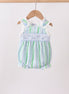 Green Stripe Smocked Bow Seersucker Bubble