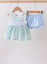 Green Stripe Smocked Bow Seersucker Bloomer Set