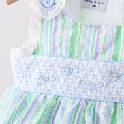 Green Stripe Smocked Bow Seersucker Bloomer Set