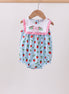 Blue Strawberry Embroidered Ruffle Bow Bubble