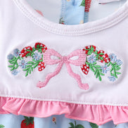 Blue Strawberry Embroidered Bow Bloomer Set