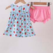 Blue Strawberry Embroidered Bow Bloomer Set