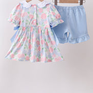 Blue Hydrangea Smocked Pearl Set