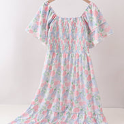 Blue Hydrangea Smocked Women Dress
