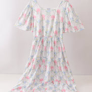 Blue Hydrangea Bow Women Dress