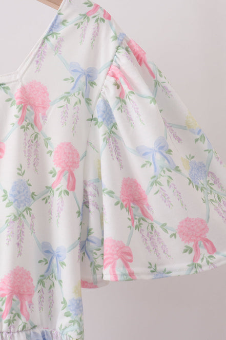 Blue Hydrangea Bow Women Dress