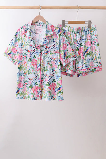 Pink Floral Bamboo Pajamas Women Set