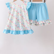 Blue Floral Ruffle Set