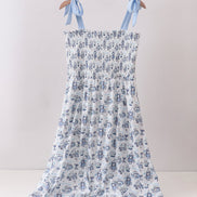 Blue Beach Smocked Women Dress