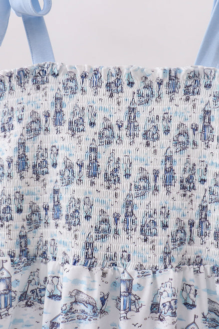 Blue Beach Smocked Women Dress