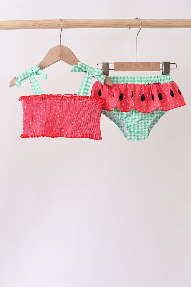 Red Watermelon Smocked UPF Swim Set
