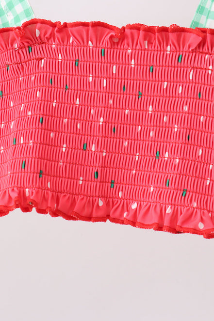 Red Watermelon Smocked UPF Swim Set