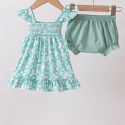 Sage Floral Smocked Bloomer Set