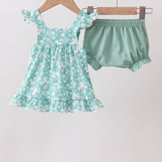 Sage Floral Smocked Bloomer Set