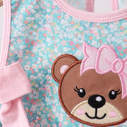 Green Bear Floral Applique Bloomer Set