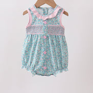 Green Floral Smocked Bubble