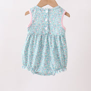 Green Floral Smocked Bubble