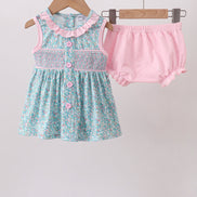 Green Floral Smocked Bloomer Set