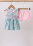 Green Floral Smocked Bloomer Set