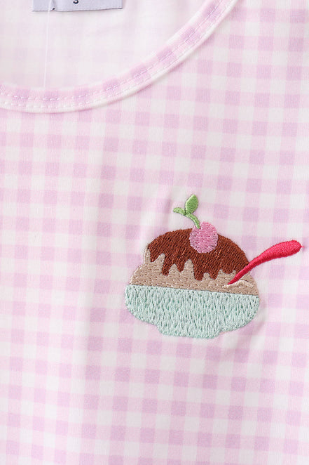 Purple Ice Cream Plaid Embroidered Set
