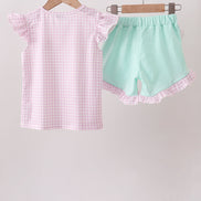 Purple Ice Cream Plaid Embroidered Set