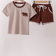 Brown Bear Stripe Embroidered Set