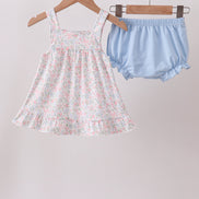 Blue Floral Print Ruffle Bloomer Set